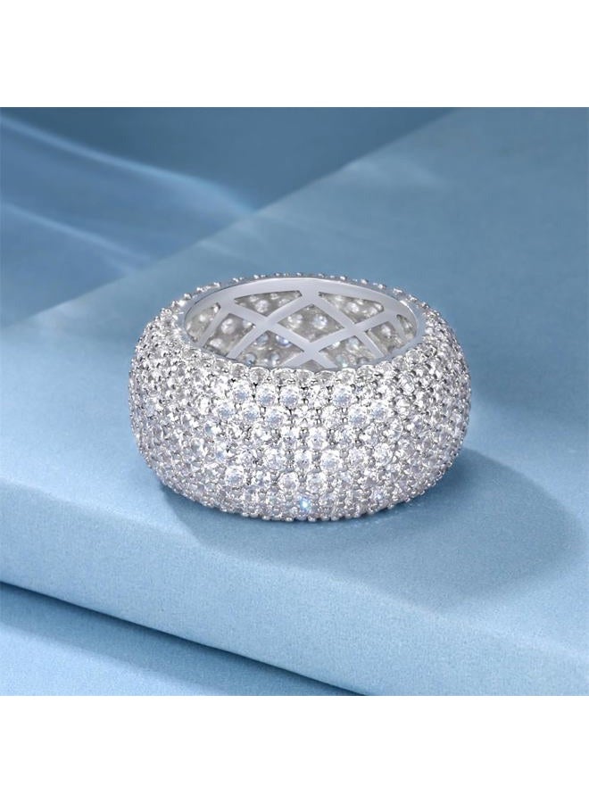MDFUN 18K White Gold Plated Iced Out Engagement Promise Wedding Eternity Ring for Women Men, Sparkling Cubic Zirconia Rings 12mm Width Size 5 - Image 2