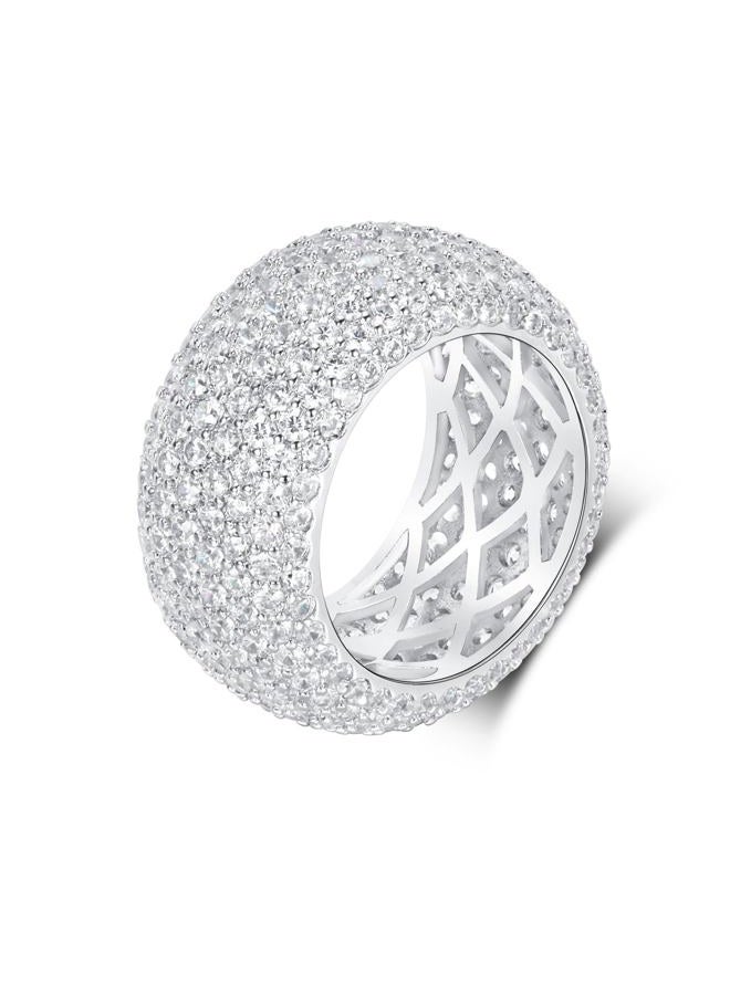 MDFUN 18K White Gold Plated Iced Out Engagement Promise Wedding Eternity Ring for Women Men, Sparkling Cubic Zirconia Rings 12mm Width Size 5 - Image 1