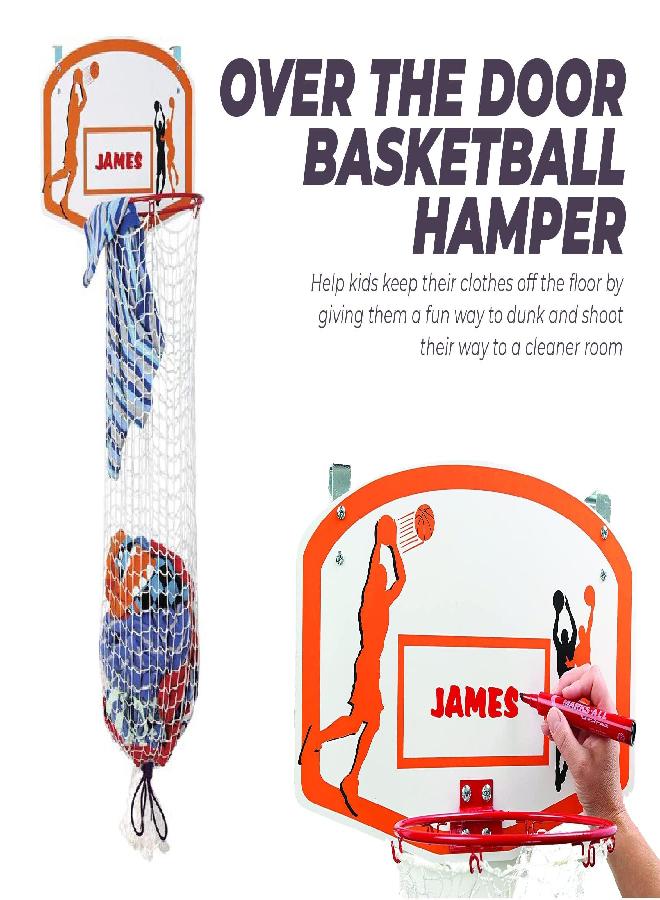 Etna Over the Door Basketball Laundry Hamper - Space Saving Hanging Hamper with Metal Ring, Backboard, Drawstring Bag - Fun Laundry Solution for Kids Room, Dorm Rooms, Dunk Away Dirty Laundry - Image 1