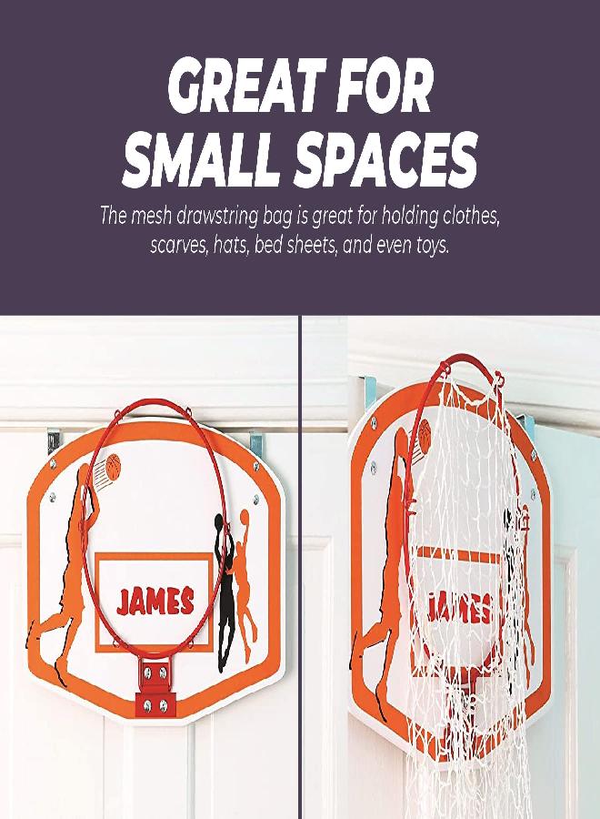 Etna Over the Door Basketball Laundry Hamper - Space Saving Hanging Hamper with Metal Ring, Backboard, Drawstring Bag - Fun Laundry Solution for Kids Room, Dorm Rooms, Dunk Away Dirty Laundry - Image 2