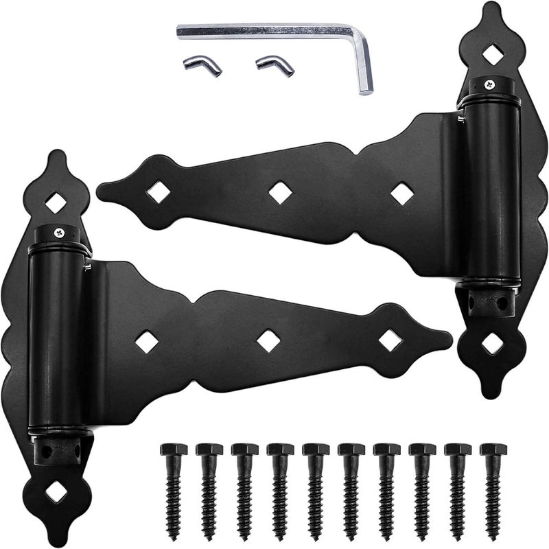 Jake Sales 8 Black TStrap Self Closing Wood Gate Hinges TGate Hinges Wood Gate Hardware 1 Pack