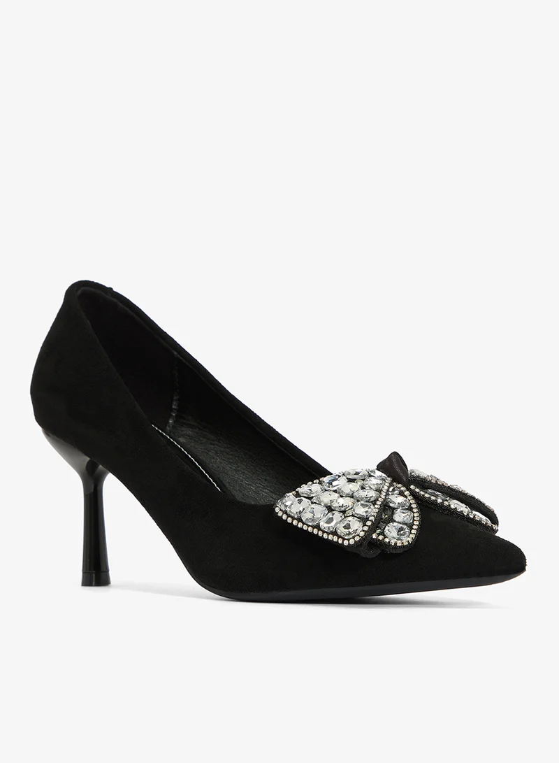 Ella Limited Edition Diamonte Detail Bow Detail Mid Heel Pumps