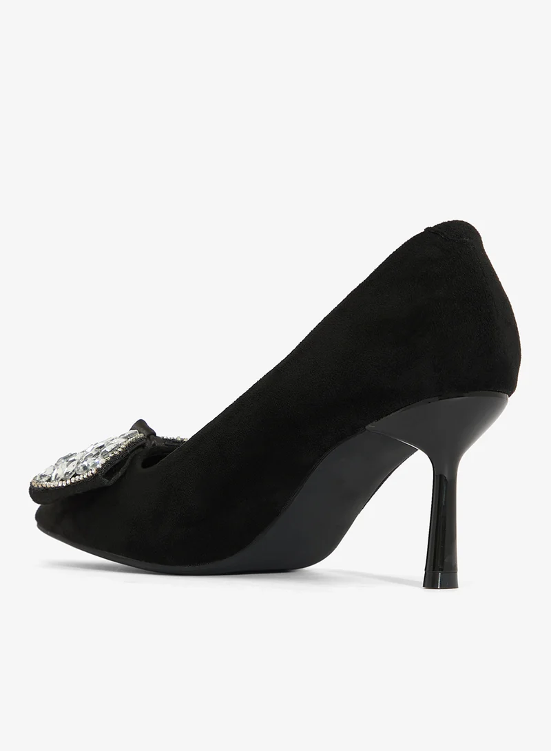 Ella Limited Edition Black Diamonte Detail Bow Detail Mid Heel Pumps for Women | Best Price UAE