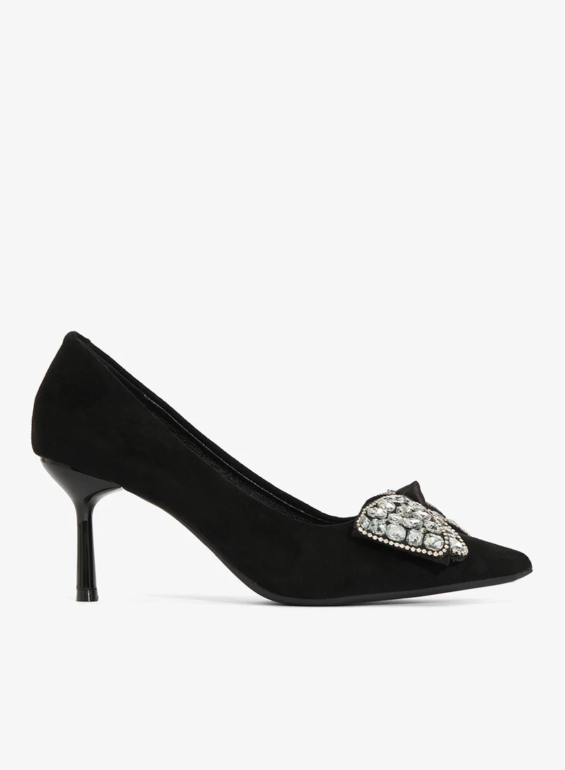 Diamonte Detail Bow Detail Mid Heel Pumps