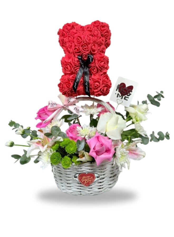 Valentine’s Soft Petal rose bear Basket Hamper