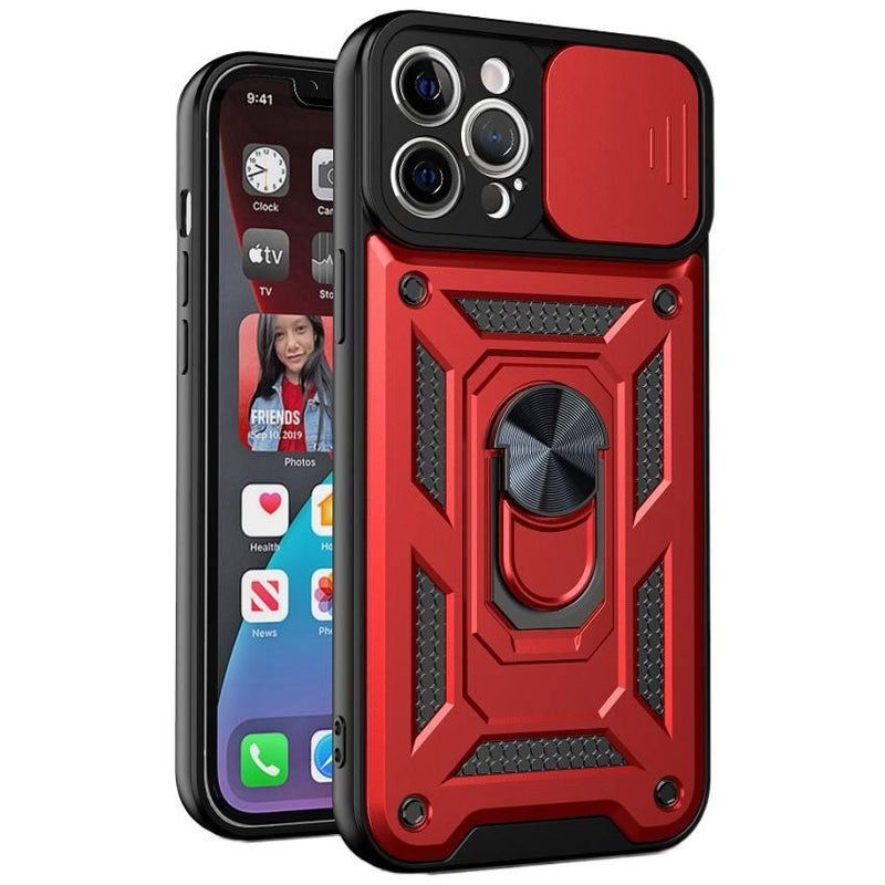 غطاء واقي، أحمر، حامل قائم، لـ iPhone 11 Pro Max بوظيفة حامل باللون الأحمر للعائلة أثناء التنقل سهل التخزين - Image 1