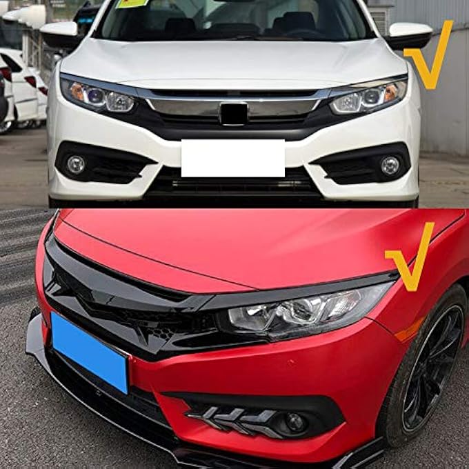 GZYF Glossy Black Auto Front Bumper Lip Spoiler Splitter Air Dam Compatible with Honda Civic Sedan 2016-2018 - Image 3