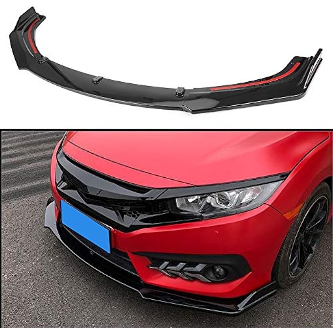 GZYF Glossy Black Auto Front Bumper Lip Spoiler Splitter Air Dam Compatible with Honda Civic Sedan 2016-2018 - Image 1
