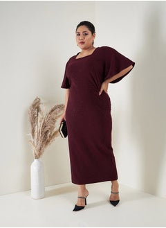 Square Neck Glitter Bodycon Maxi Dress by Styli