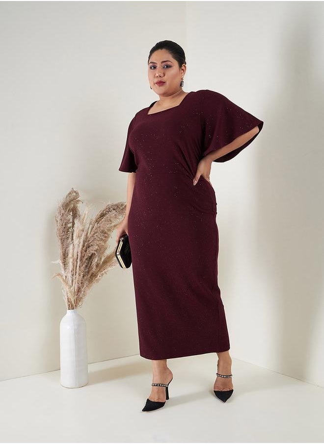 SASSAFRAS - Square Neck Glitter Bodycon Maxi Dress by Styli - Image 1