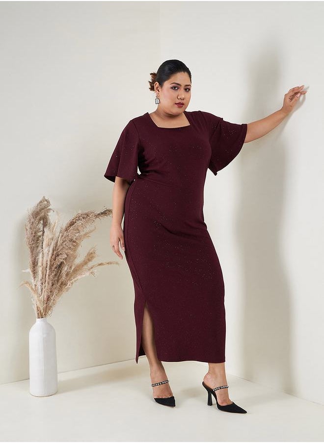 SASSAFRAS - Square Neck Glitter Bodycon Maxi Dress by Styli - Image 1