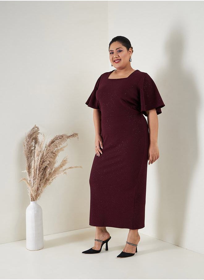 SASSAFRAS - Square Neck Glitter Bodycon Maxi Dress by Styli - Image 1