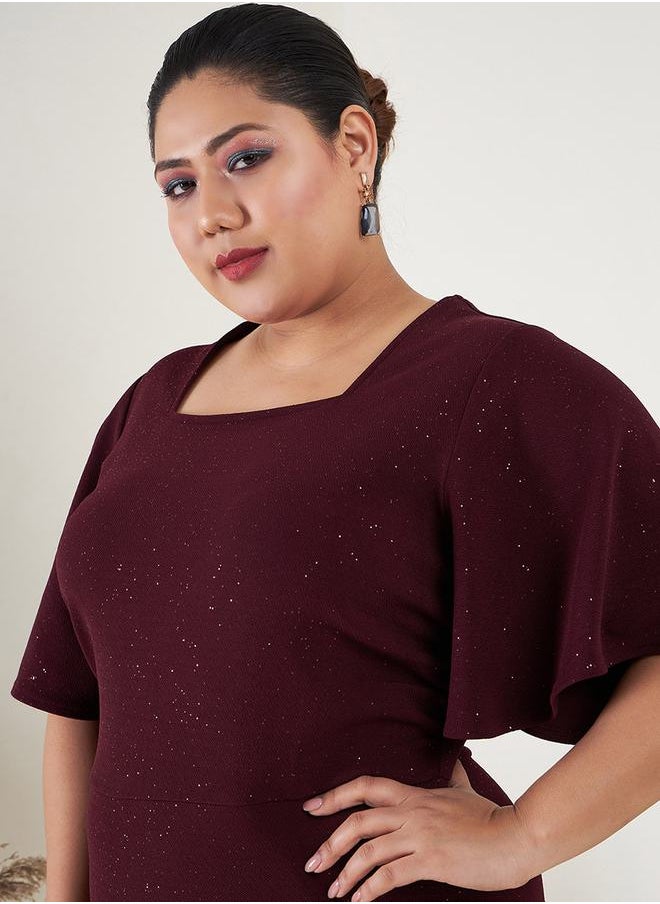 SASSAFRAS - Square Neck Glitter Bodycon Maxi Dress by Styli - Image 1