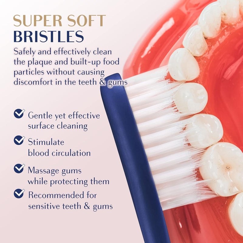 Royal Denta فرشاة أسنان ناعمة جدًا للبالغين، بشعيرات ناعمة للغاية، فرشاة يدوية مزودة بشعيرات ذات طول مزدوج مدمجة بجزيئات الفضة للأسنان واللثة الحساسة، تزيل البلاك بلطف، مصنوعة في كوريا (لون أزرق) - Image 4