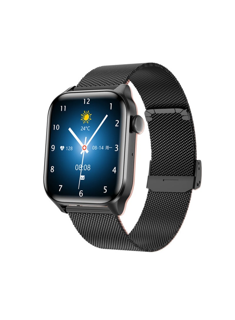 T12PRO Smart Watch 1.83-inch Screen Bluetooth Call Smart Fitness Watch Sleep Monitoring Steps Calories Incoming Call Message Reminder (Black Milan)