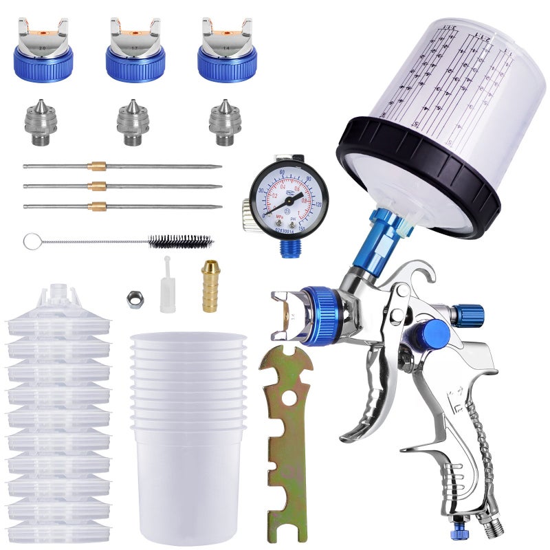 Universal 1.4mm/1.7mm/2.0mm Nozzle Cordless Paint Sprayer for Home Interior House Painting Car DIY Aluminum Alloy Paint Sprayer with 600ml Cup Pressure Valve 10Pcs Disposable Bottles - Image 1