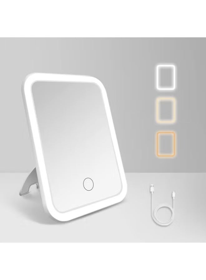 Mirror with Light, 3 Color Modes, Adjustable Brightness, Mirror with Light, Convenient to Carry, LED Mirror, Lightweight, Rechargeable, Makeup Mirror - Image 1