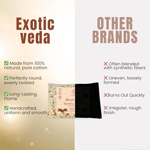 Exotic Veda Organic Round Cotton Oil Lamp Wicks Natural Non-Toxic Biodegradable Handspun Wicks for Oil Lamp Eco-Friendly Cotton Batti for Diya Spiritual Use with Two Brass Wick Holder(Pack of 250) - Image 5