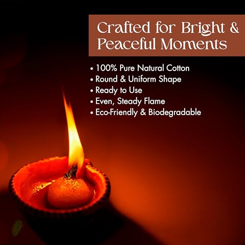 Exotic Veda Organic Round Cotton Oil Lamp Wicks Natural Non-Toxic Biodegradable Handspun Wicks for Oil Lamp Eco-Friendly Cotton Batti for Diya Spiritual Use with Two Brass Wick Holder(Pack of 250) - Image 2