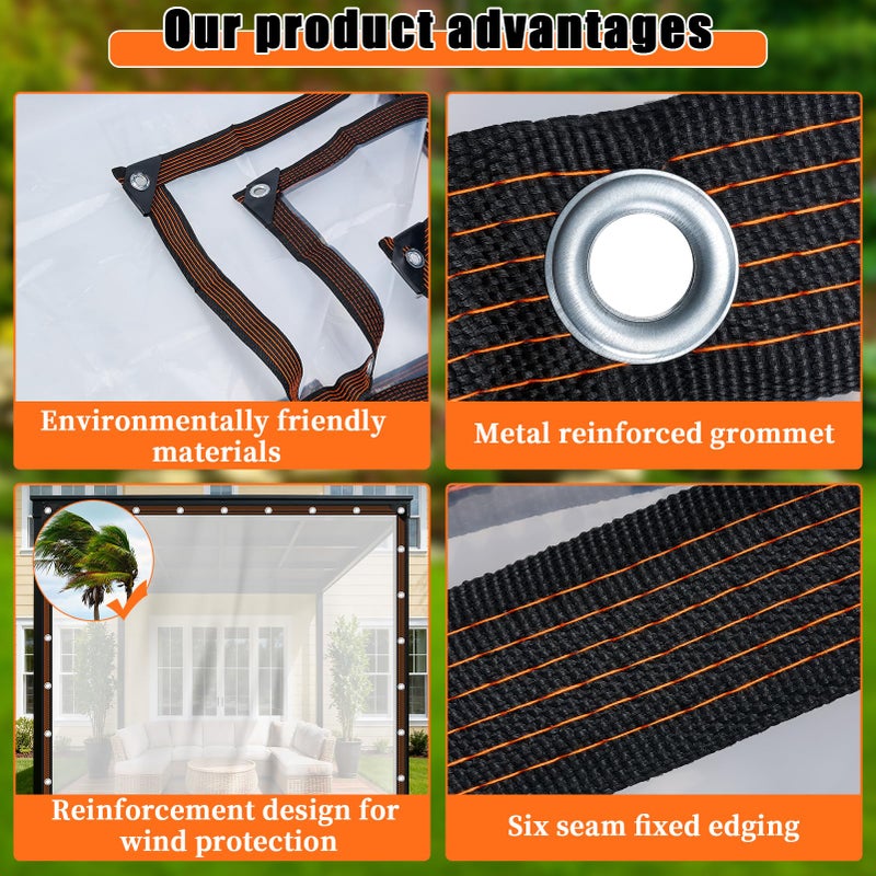 ZYP 6x10 FT Heavy Duty Clear Waterproof Tarps Outdoor Garden Rainproof Covering,Clear Vinyl Tarp with Grommets,Transparent Waterproof Tarpaulin for Covering Henhouse Porch Canopy Plant Camping - Image 3