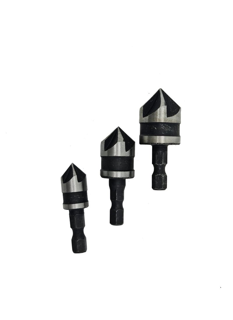 S-ZONE - SZONE 3Pcs Chamfer Hex Drill Bit Cutter Woodworking Chamfering Tool Size12mm 16mm 19mm - Image 1