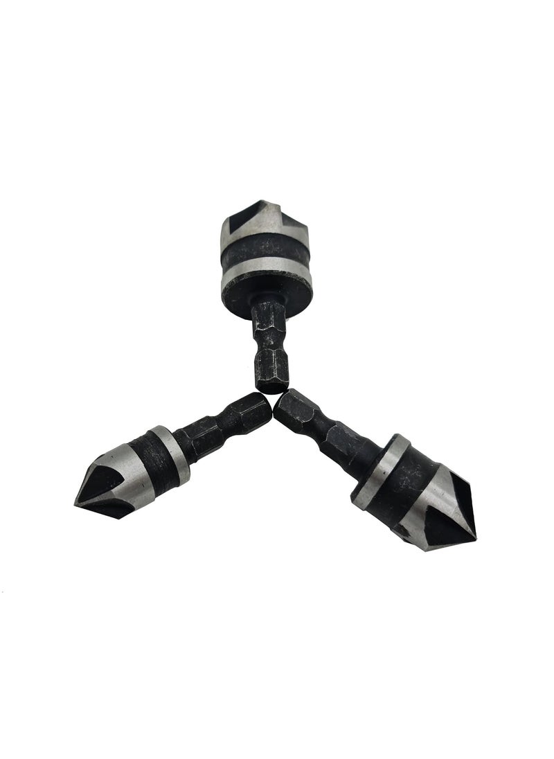S-ZONE - SZONE 3Pcs Chamfer Hex Drill Bit Cutter Woodworking Chamfering Tool Size12mm 16mm 19mm - Image 1