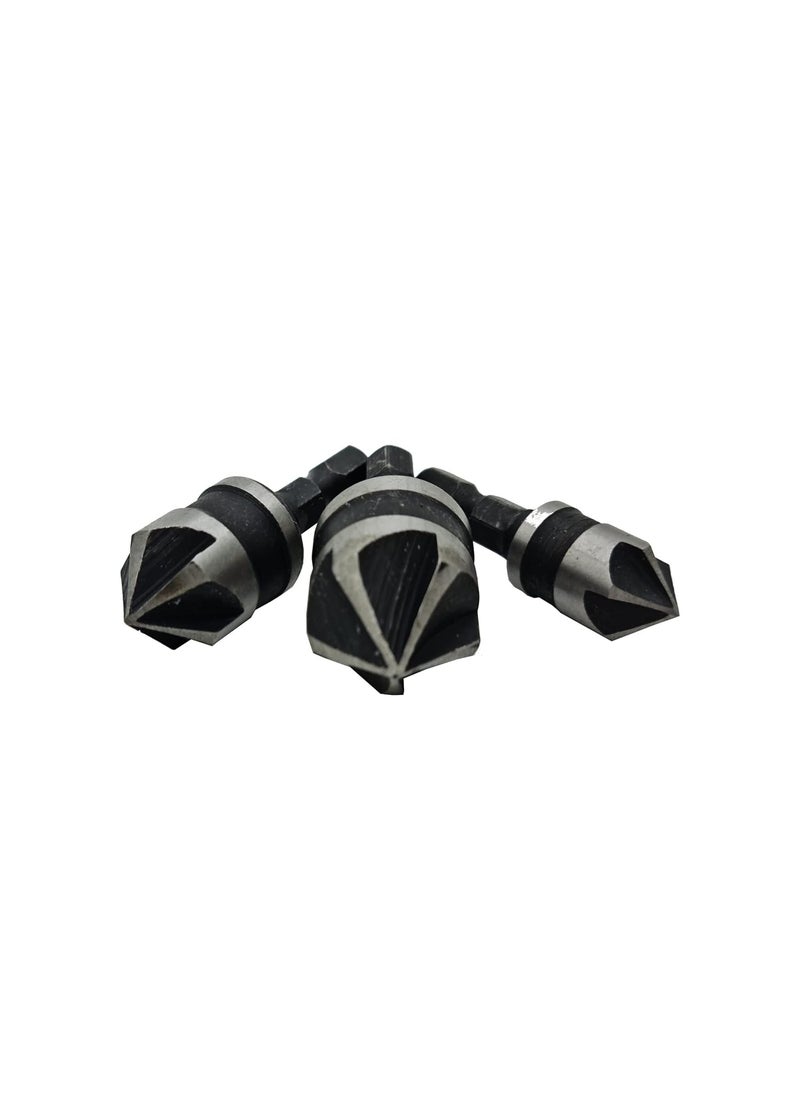 S-ZONE - SZONE 3Pcs Chamfer Hex Drill Bit Cutter Woodworking Chamfering Tool Size12mm 16mm 19mm - Image 1