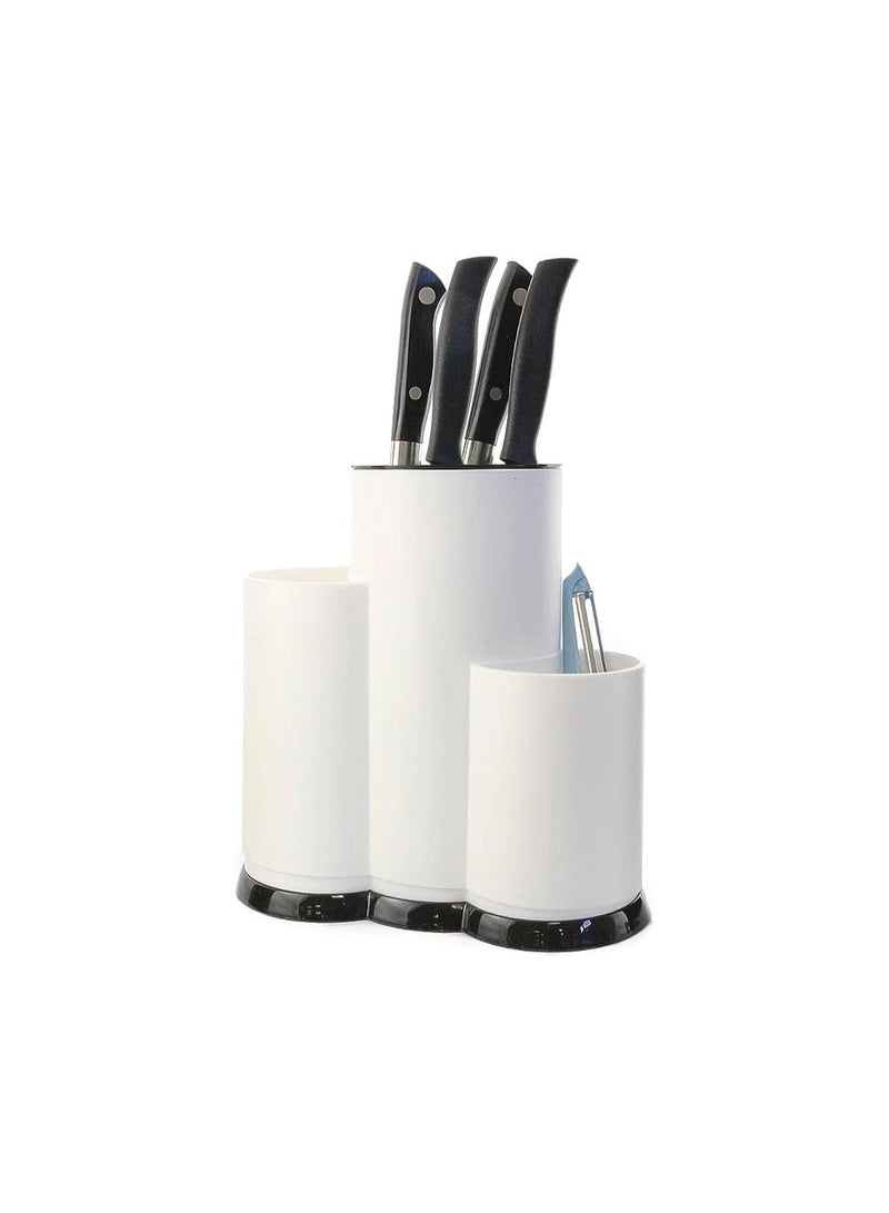 3 in 1 Knife Block Black and White Multi Purpose Knife Holder with Peeler Universal Knife Block Without Knife Removable Cutlery Holder - Image 1