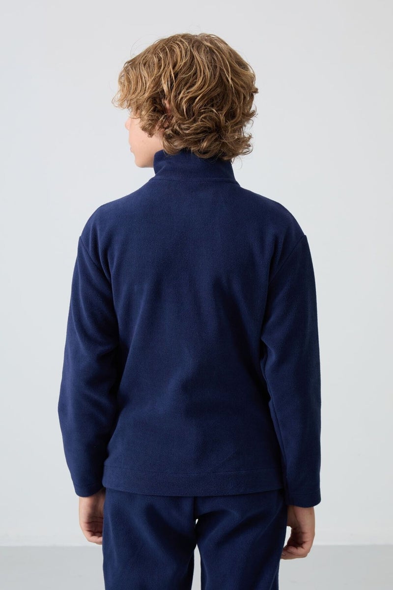 Tommy Life Navy Blue Thick Soft Texture Standard Fit Embroidered Polar Fleece Boy Sweatshirt - 11223  - Image 5
