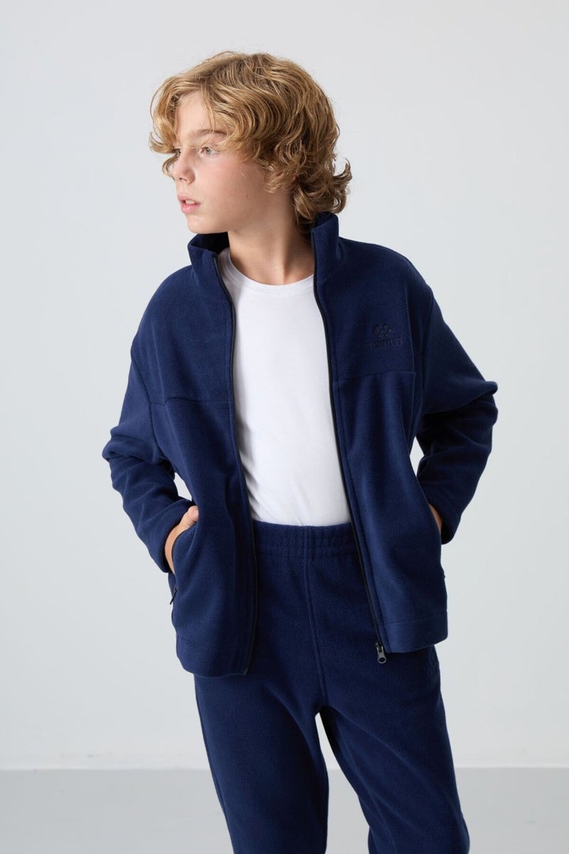 Tommy Life Navy Blue Thick Soft Texture Standard Fit Embroidered Polar Fleece Boy Sweatshirt - 11223  - Image 4