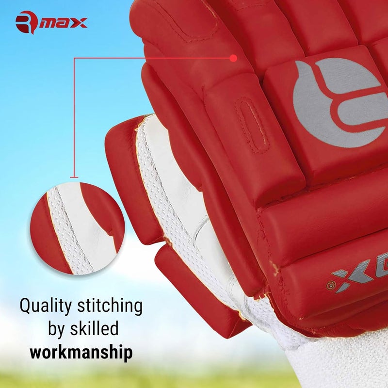 RMAX Unisex Leather & PU Cricket Batting Gloves Superior Grip, Optimum Protection, Ventilated Palm, Lightweight Design (Senior, Right Hand) (RED) - Image 2