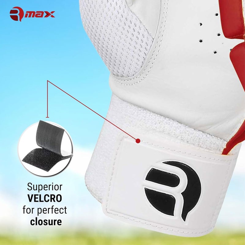 RMAX Unisex Leather & PU Cricket Batting Gloves Superior Grip, Optimum Protection, Ventilated Palm, Lightweight Design (Senior, Right Hand) (RED) - Image 4