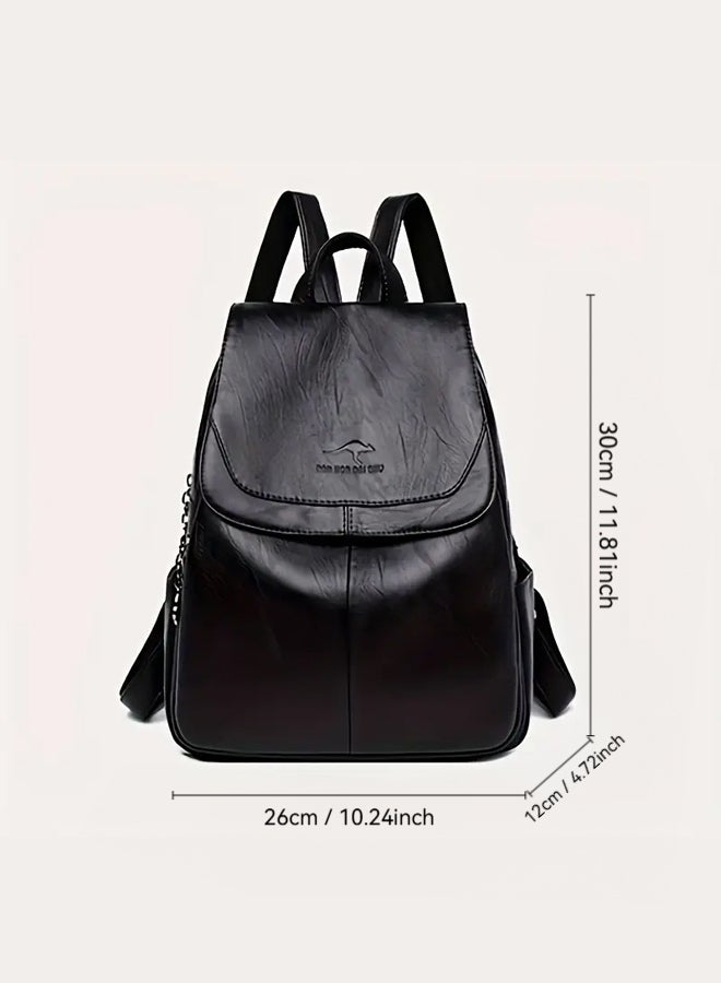 SHABILI Women PU Backpack Back Bag College School Tourist Shoulder Organizer Large-Capacity Multi-Pocket Stitching Daypack, Ladies Teen Youth Wear-Resistant Travel Casual Party Work Satchel Rucksack (Black) - Image 5