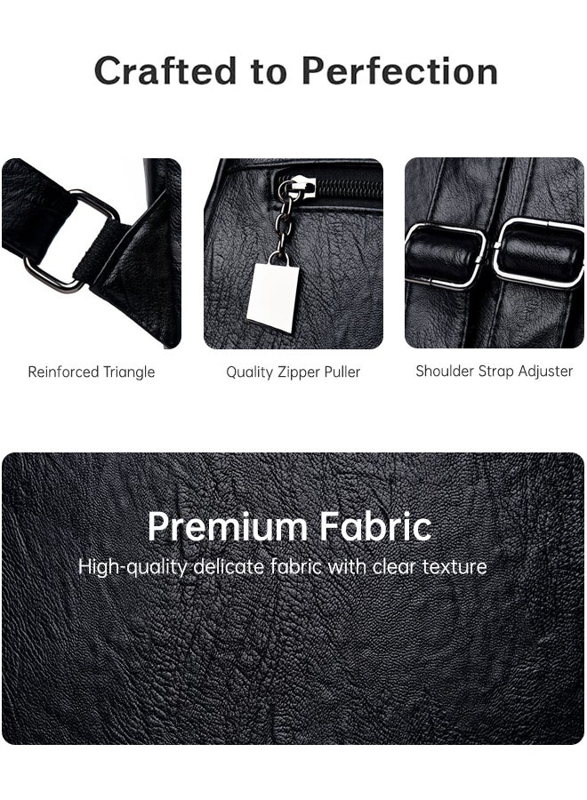 SHABILI Women PU Backpack Back Bag College School Tourist Shoulder Organizer Large-Capacity Multi-Pocket Stitching Daypack, Ladies Teen Youth Wear-Resistant Travel Casual Party Work Satchel Rucksack (Black) - Image 3