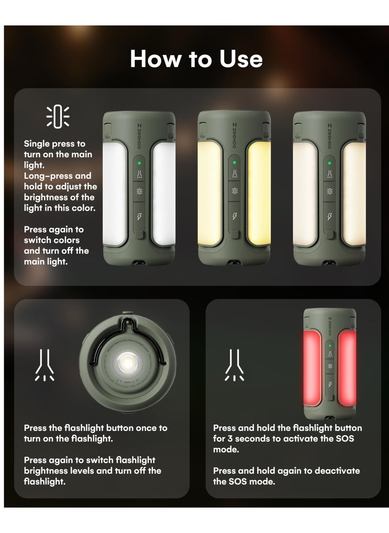 LED Camping Lantern with Flashlights, Rechargeable and Waterproof Tent Light, 4 Light Modes, 6000mAh Power Bank, Essential for Camping, Emergency, Hiking - Image 4