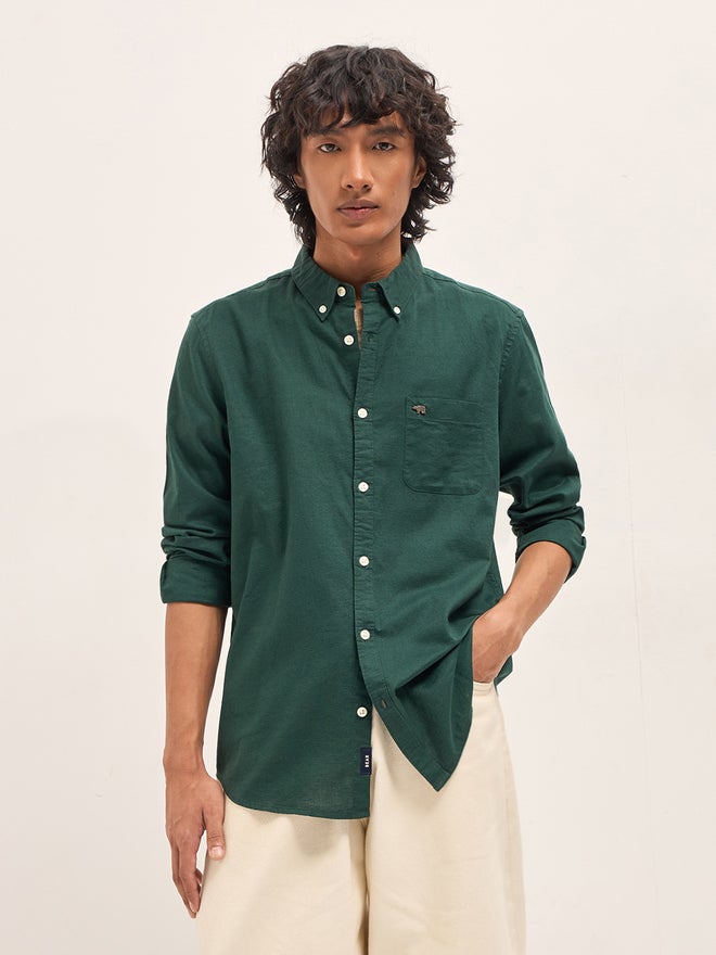 THE BEAR HOUSE Men Cotton Linen Slim Fit Casual Shirt - Image 4