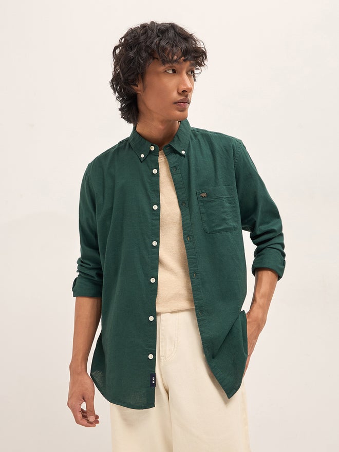 THE BEAR HOUSE Men Cotton Linen Slim Fit Casual Shirt - Image 5