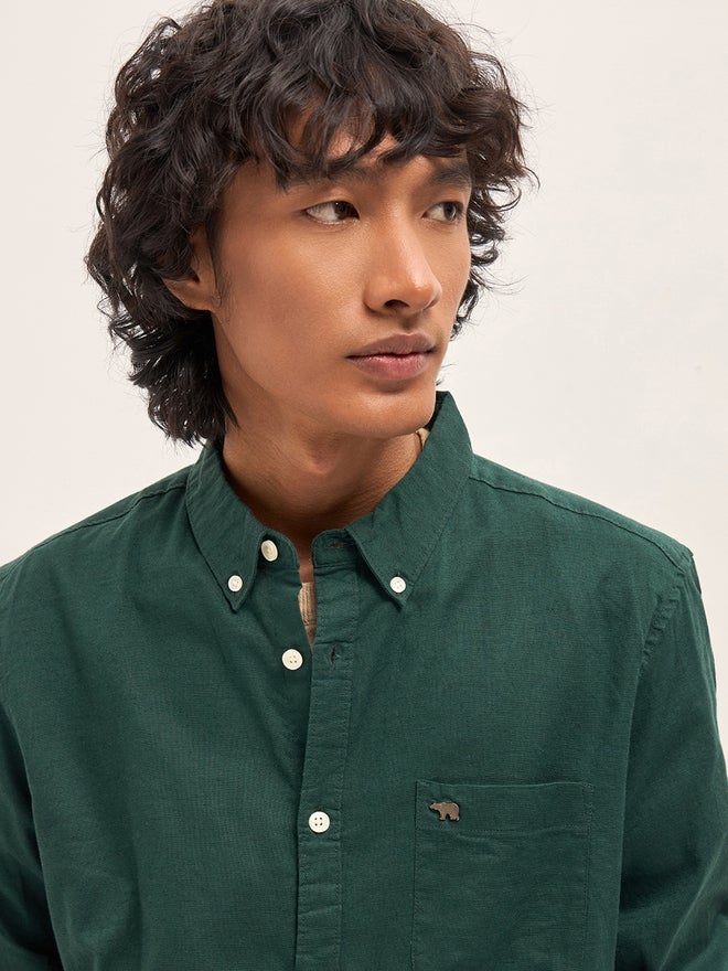 THE BEAR HOUSE Men Cotton Linen Slim Fit Casual Shirt - Image 2