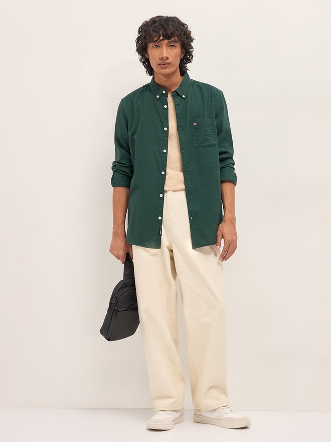 THE BEAR HOUSE Men Cotton Linen Slim Fit Casual Shirt - Image 1