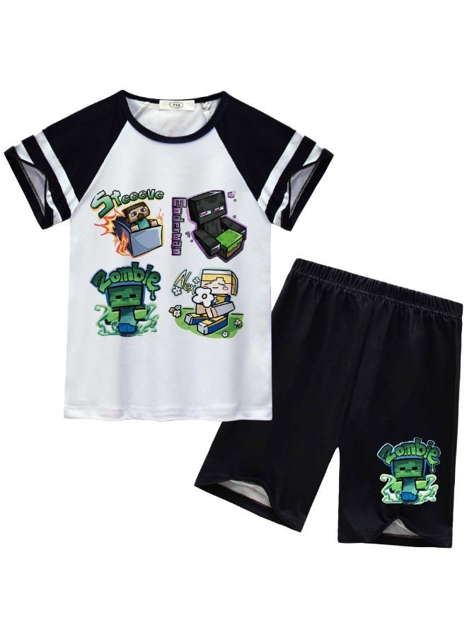 general Minecraft cartoon print, big children's short-sleeved + pants suit, a gift for family and friends - Image 1