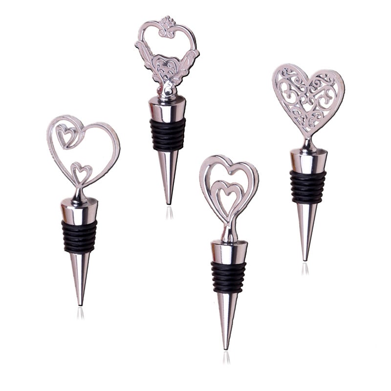 Love Wine Stoppers  Cute Heart Shaped Wine Stopper Decoration Metal Zinc Alloy Reusable Set of 4