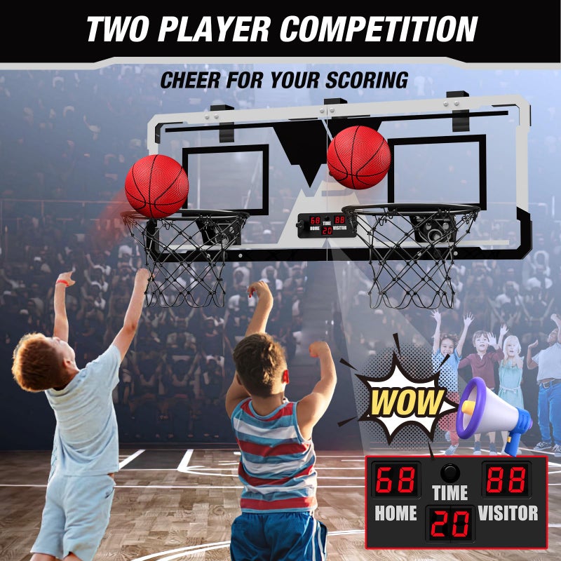 HYES 2 Player Basketball Game Dual Shot Over The Door Mini Basketball Hoop Indoor with Scoreboard Basketball Toy Gifts for Kids Boys Girls Adults Suit for BedroomOfficeOutdoorPool Black - Image 3