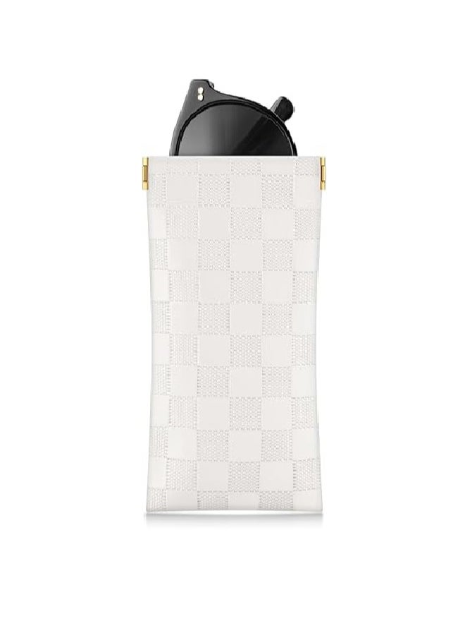 Generic Eyeglasses Bag Sunglasses Case Soft Eyeglass Cases Checkered Eyewear Case Portable Squeeze Top Leather Sun Glasses Organizer Pouch  - Image 1