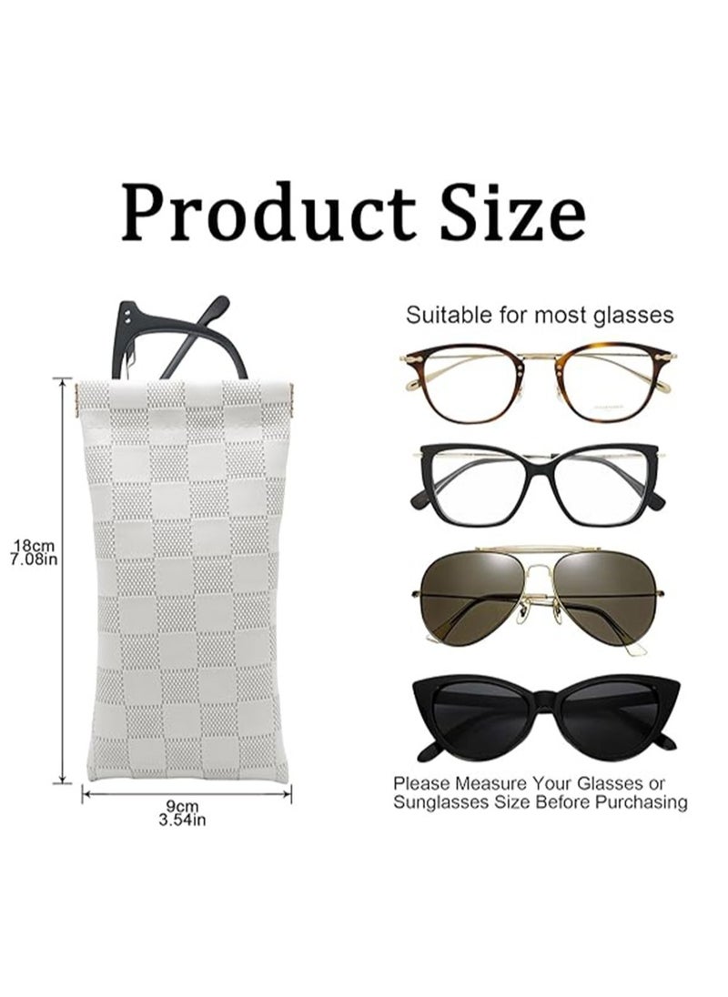 Generic Eyeglasses Bag Sunglasses Case Soft Eyeglass Cases Checkered Eyewear Case Portable Squeeze Top Leather Sun Glasses Organizer Pouch  - Image 2