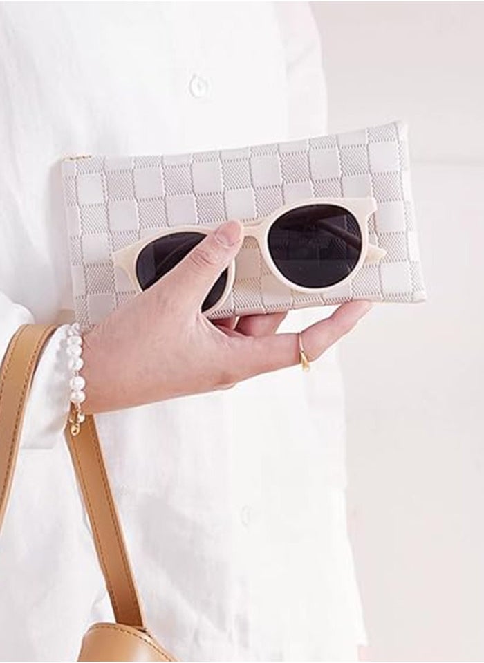 Generic Eyeglasses Bag Sunglasses Case Soft Eyeglass Cases Checkered Eyewear Case Portable Squeeze Top Leather Sun Glasses Organizer Pouch  - Image 3