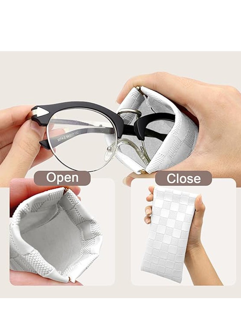 Generic Eyeglasses Bag Sunglasses Case Soft Eyeglass Cases Checkered Eyewear Case Portable Squeeze Top Leather Sun Glasses Organizer Pouch  - Image 4