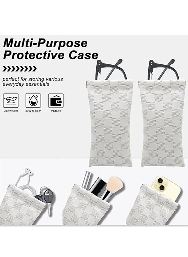 Generic Eyeglasses Bag Sunglasses Case Soft Eyeglass Cases Checkered Eyewear Case Portable Squeeze Top Leather Sun Glasses Organizer Pouch  - Image 5