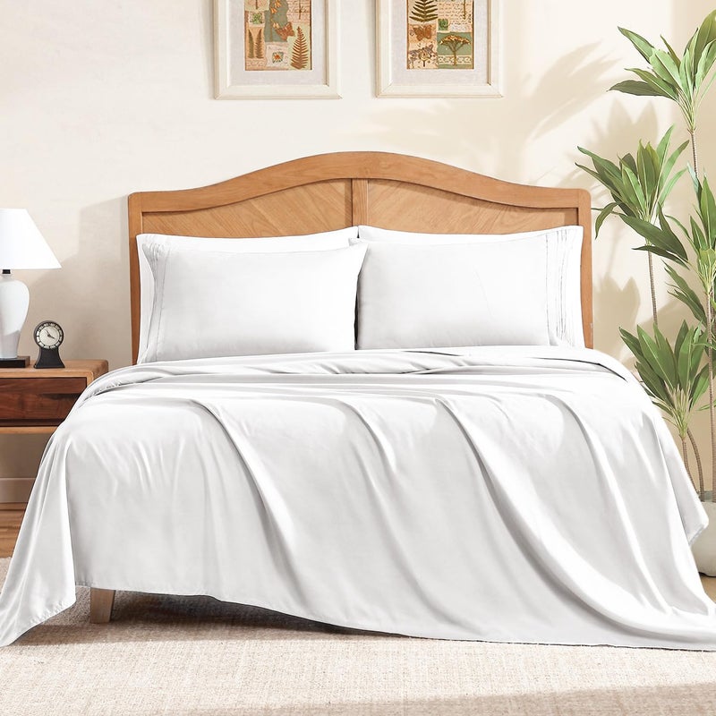 ClevaHome Sheet Set Queen Size, 4-Piece Bedding, Lightweight & Super Soft Easy Care Microfiberâ€“ Shrinkage & Fade Resistant Bedding Set with 14'' Deep Pockets (Pearl White) - Image 1