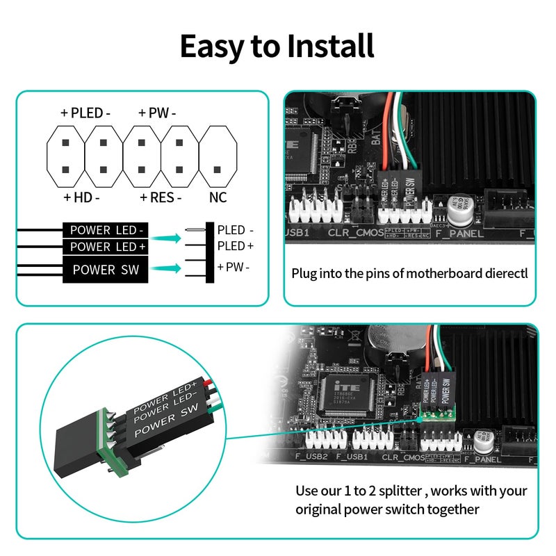 OwlTree PC Power Button, Desktop Power Button PC External Power Switch ON Off LED PC Power Supply Button SW Extension for Computer Motherboard - Image 3