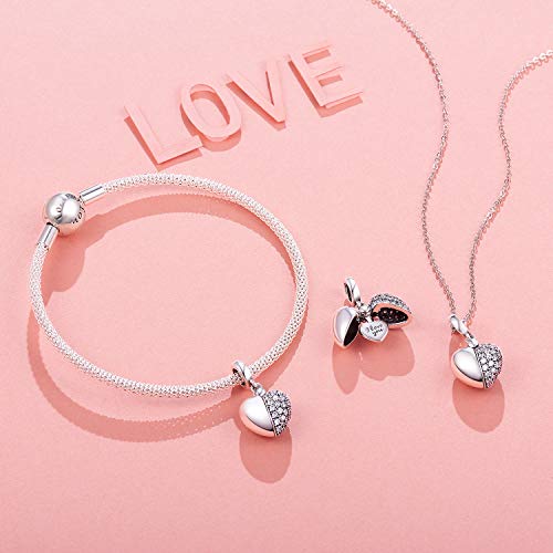 NINGAN “I Love You” White Love Heart Dange Charm 925 Sterling Silver Pendant Beads fit Bracelets & Necklaces, Birthday Gift for Women - Image 2